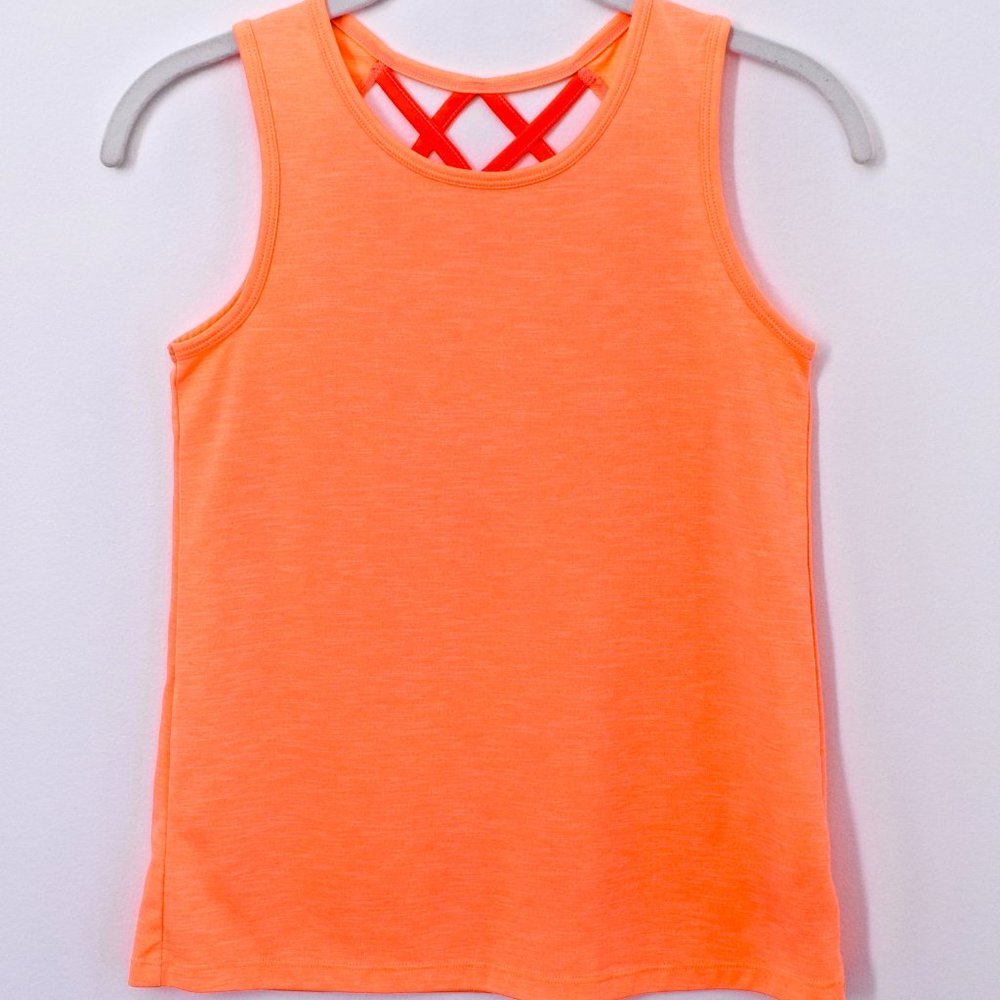 C9 By Champion Orange Sleeveless Athletic Workout Lattice Tank Top Large (10-12)